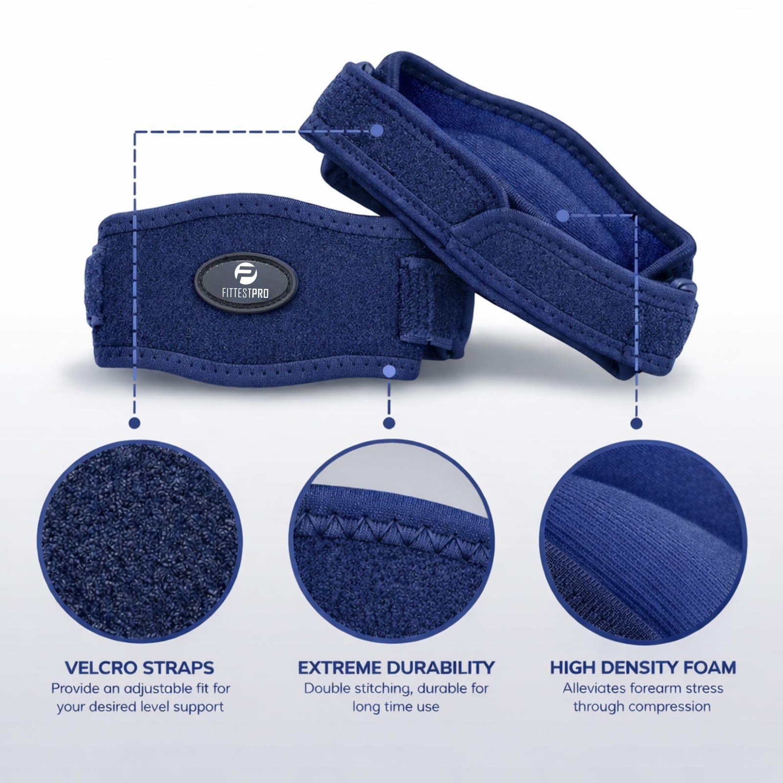 Fittest Pro Elbow Brace 2 Pack for Tennis & Golfer’s Elbow Pain Relief (Navy)