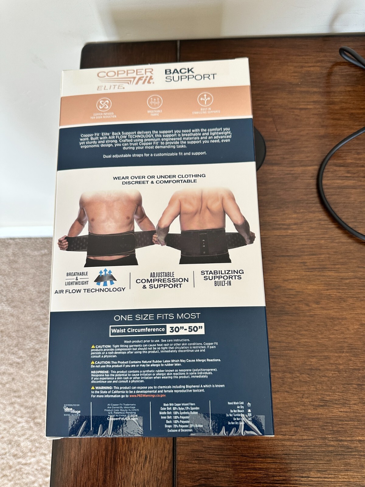 BNIP Copper Fit Elite Back Support Airflow Technology, Adjustable, OSFM 30″-50″