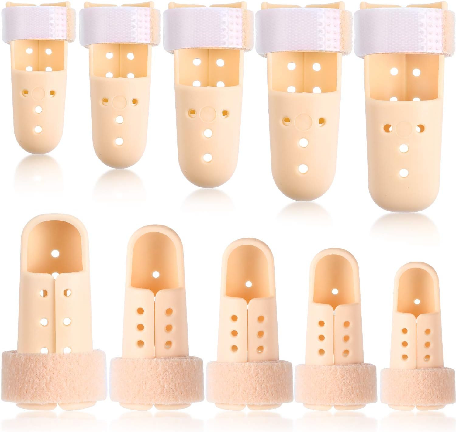 10pcs Finger Splints Set – 5 Sizes EVA Fingertip & Thumb Brace Supports (Beige)!