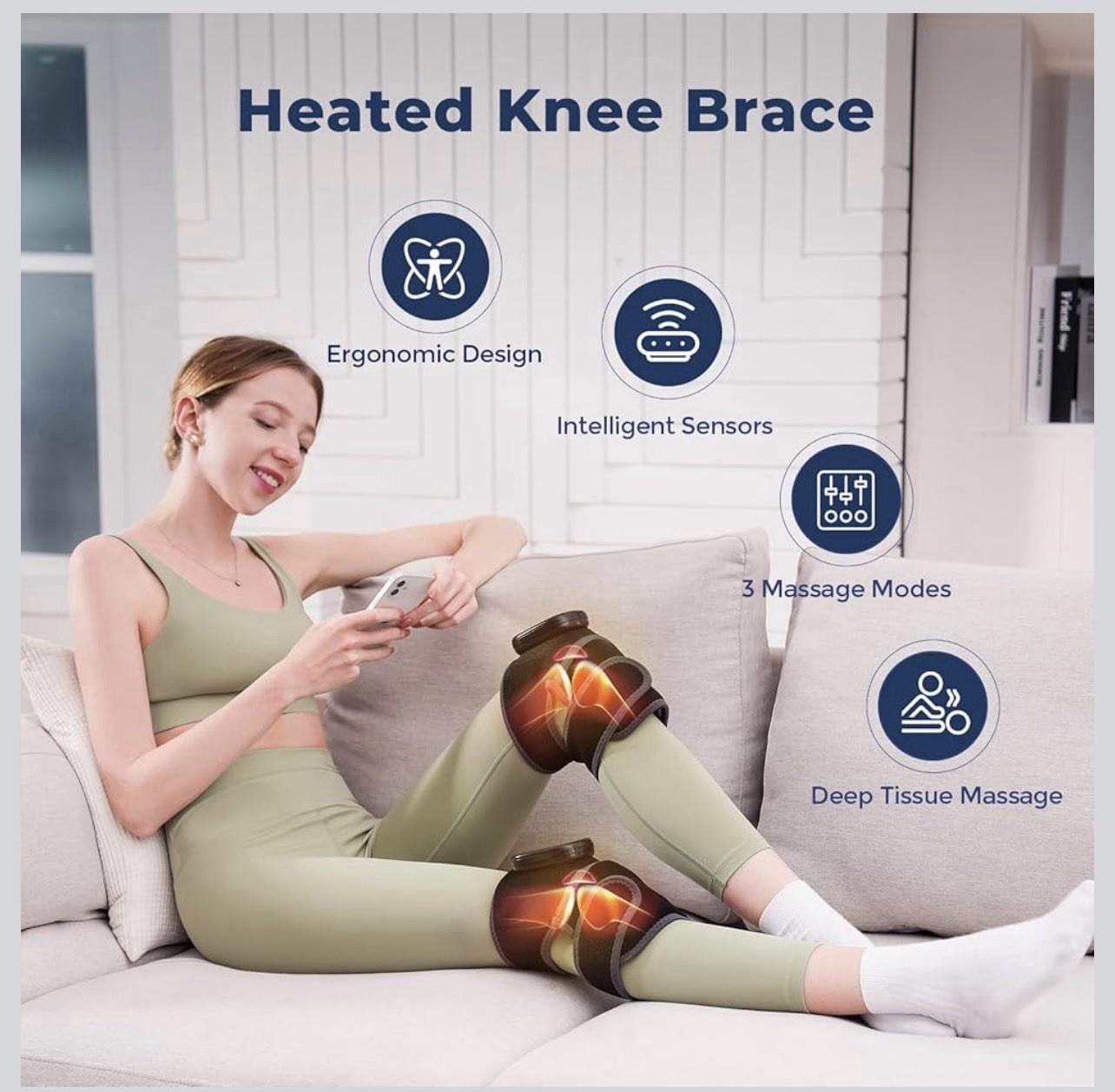 HOMRELEXA Cordless Heated Knee Massager, 3in1 Heating Pad with 3 Vibration an…
