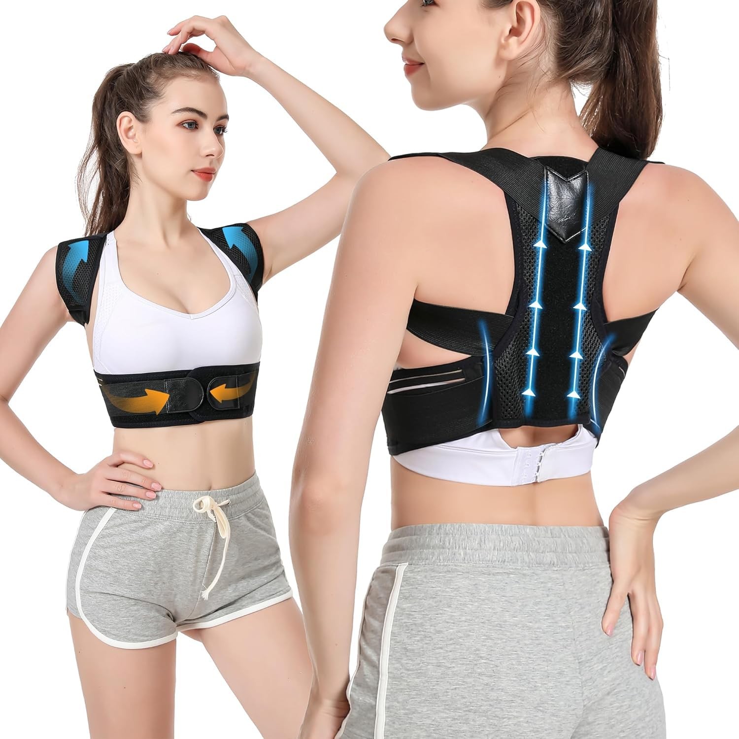 Herokoo Back Brace Posture Corrector, Adjustable Brace, M, Black