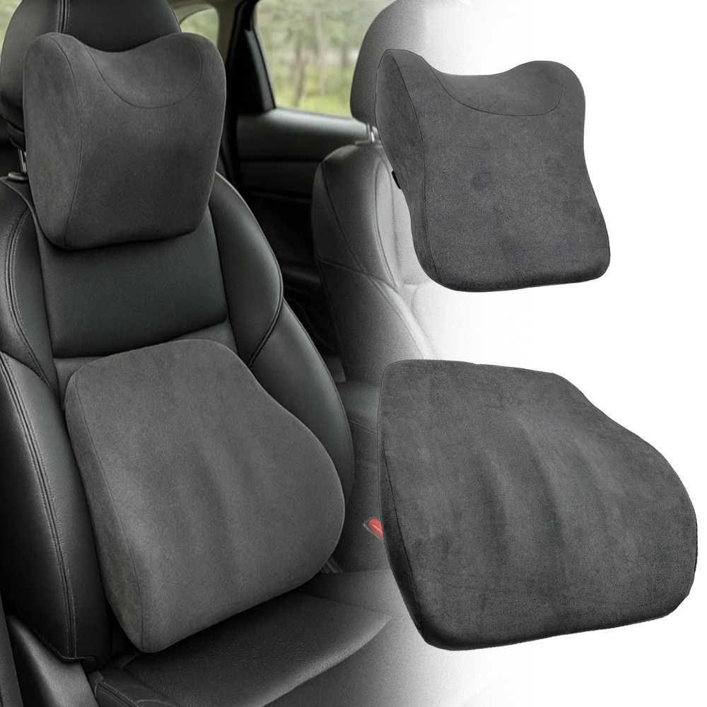 Memory Foam Headrest & Lumbar Support Pillow Cushion Travel Car Seat Home Office