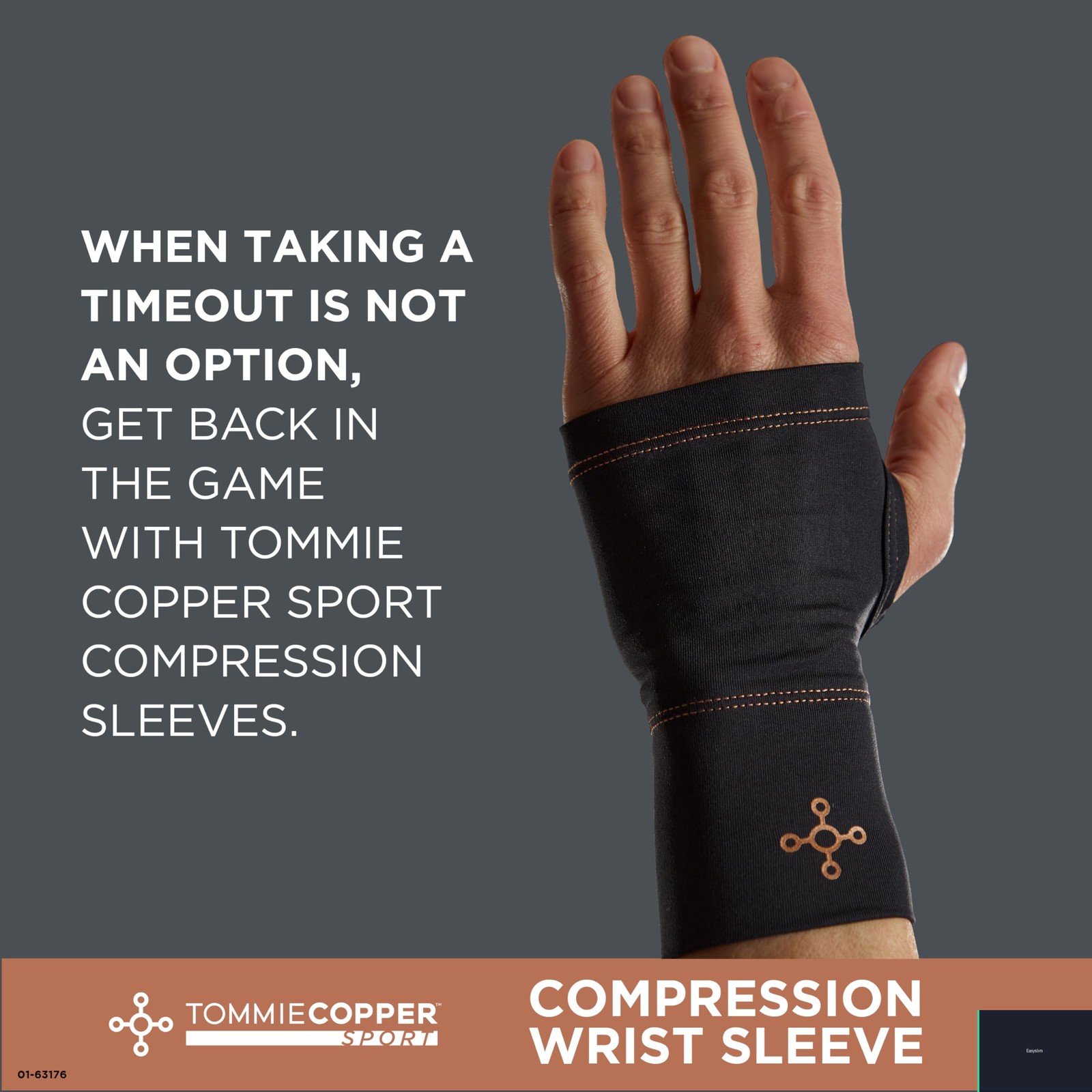 Wrist Compression Sleeve 15-20 mmHg Large XL Black Nylon Copper Infused