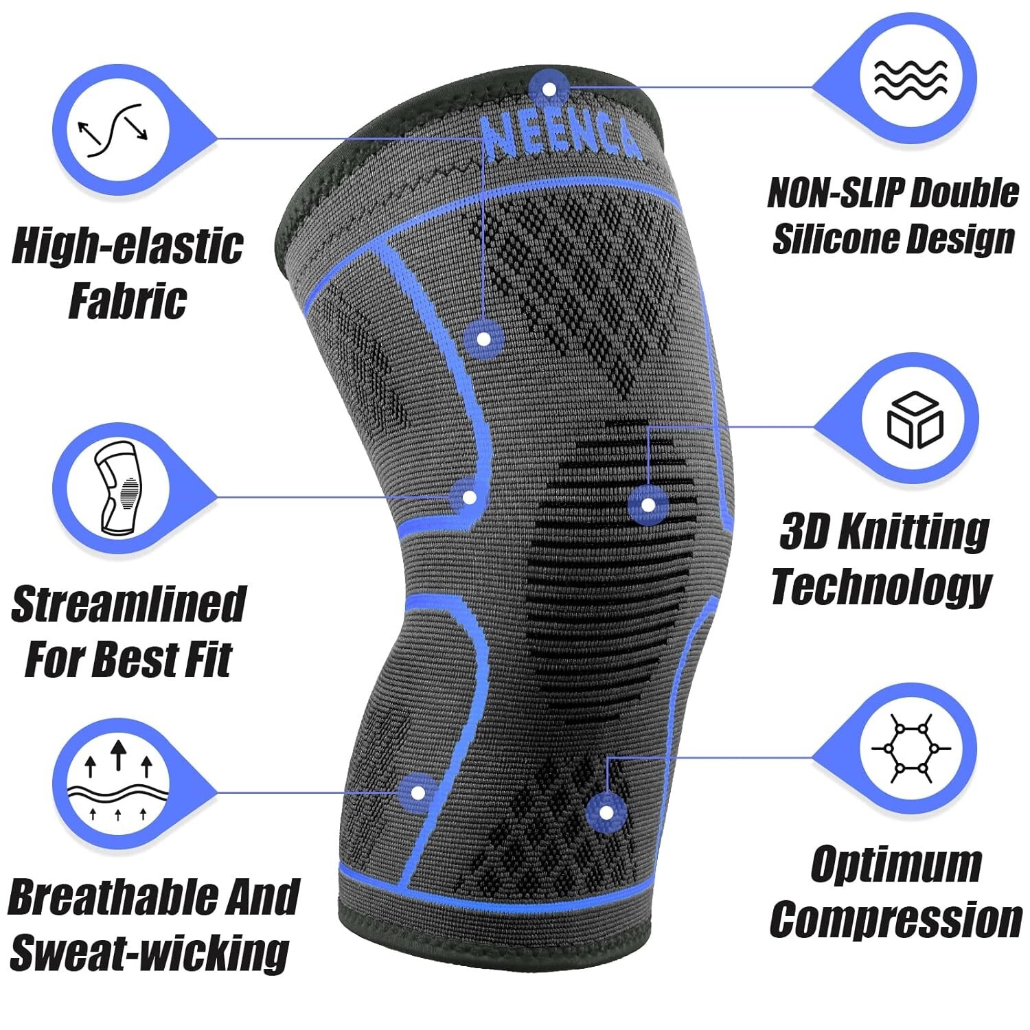 NEENCA 6 Pack Knee Brace, Knee Compression Sleeve Support for Knee Pain (SMALL)