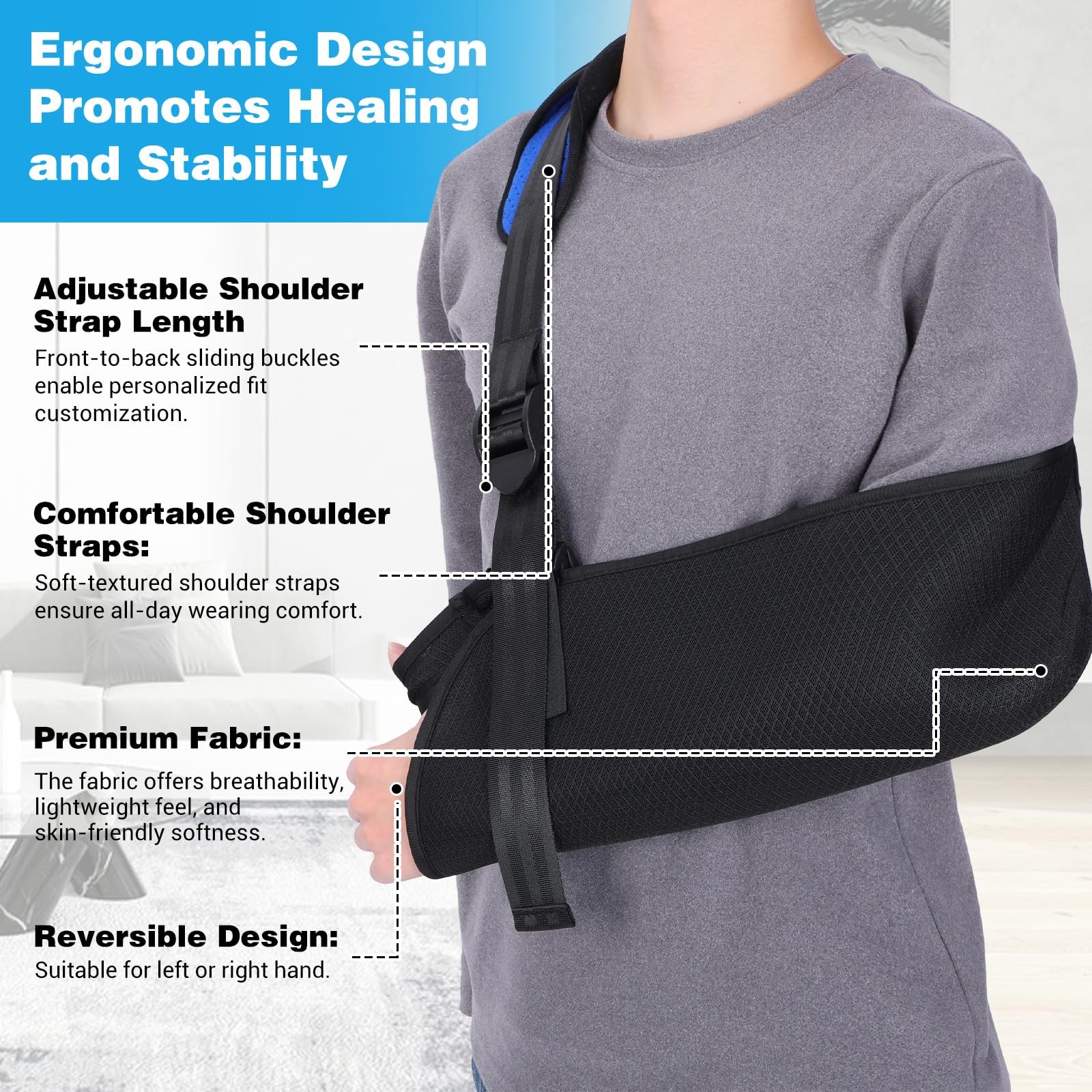 Arm Sling Shoulder Immobilizer Breathable Foam Neck Left Right Pad Support