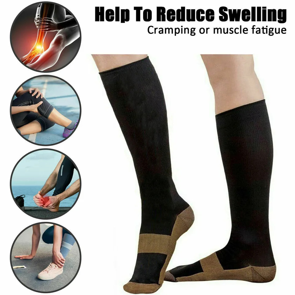 Copper Compression Socks 20-30mmHg Graduated Support Mens Womens S-XXL For Sport