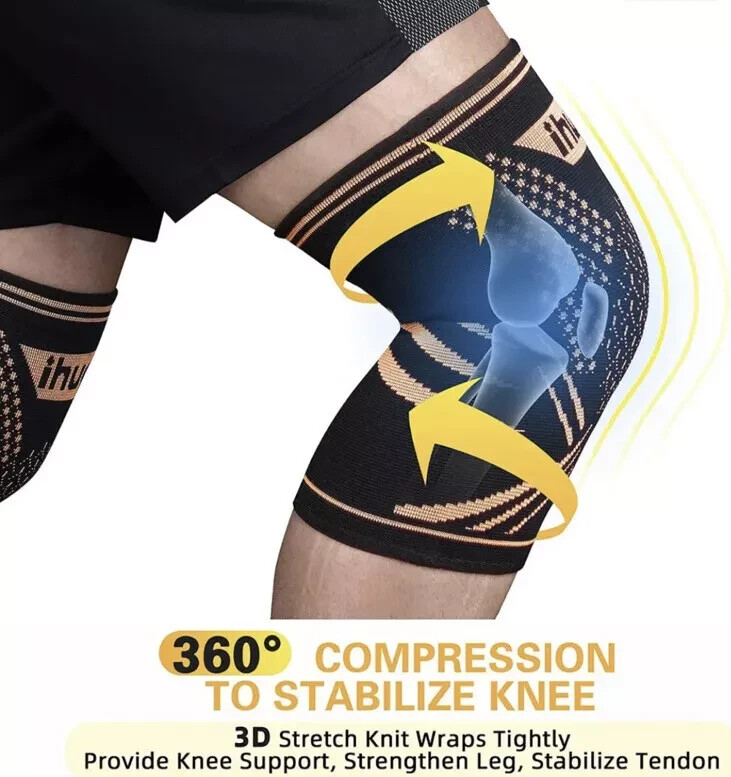 Ihuan Copper Knee Braces for Men 2XL for Activities Great Support Black 2-Pack