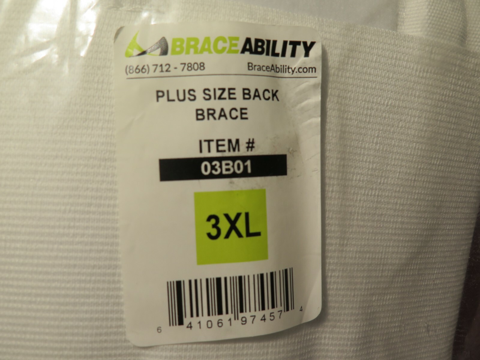 BraceAbility Plus Size Back Brace – White – Item #03B01 – Size 3XL – New