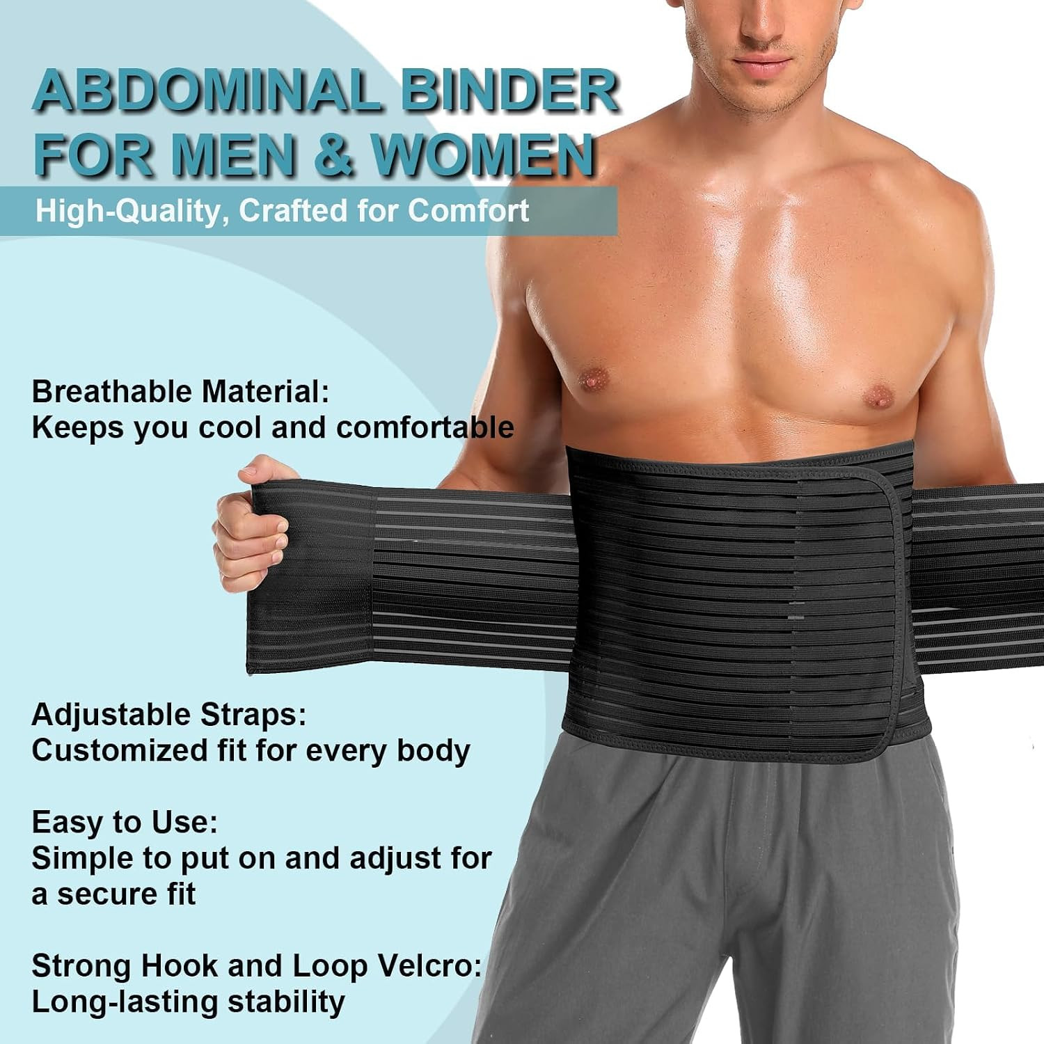 Abdominal Binder for Men & Women – Post Surgery Belly Band | Adjustable Compress
