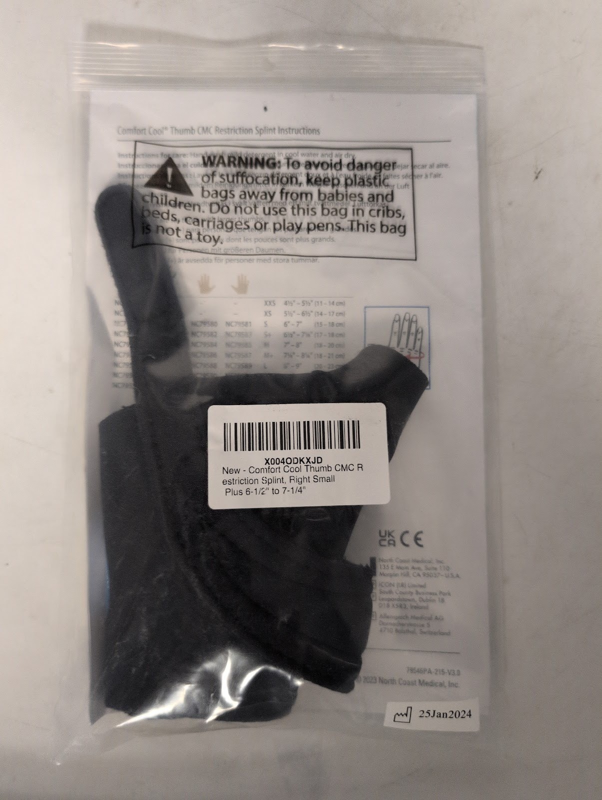 Comfort Cool Thumb CMC Restriction Splint Right Small 6″ to 7″