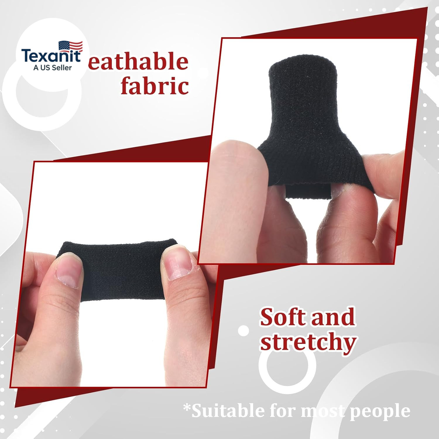 10 Pcs Black Finger Sleeves, Elastic Finger Compression Sleeves, Breathable Fing
