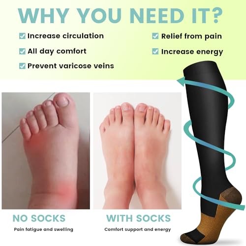 Copper Compression Socks 15-20 mmHg for Men & Women 8 Large-X-Large A00- Black