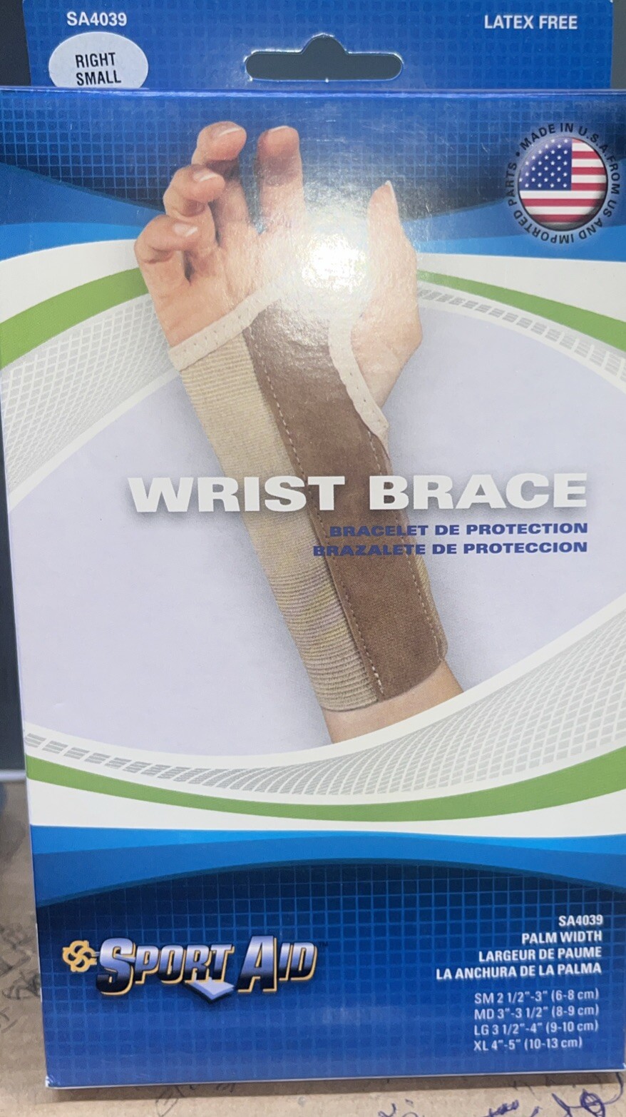 Sport Aid WRIST BRACE Latex Free – SIZE right small & HAND