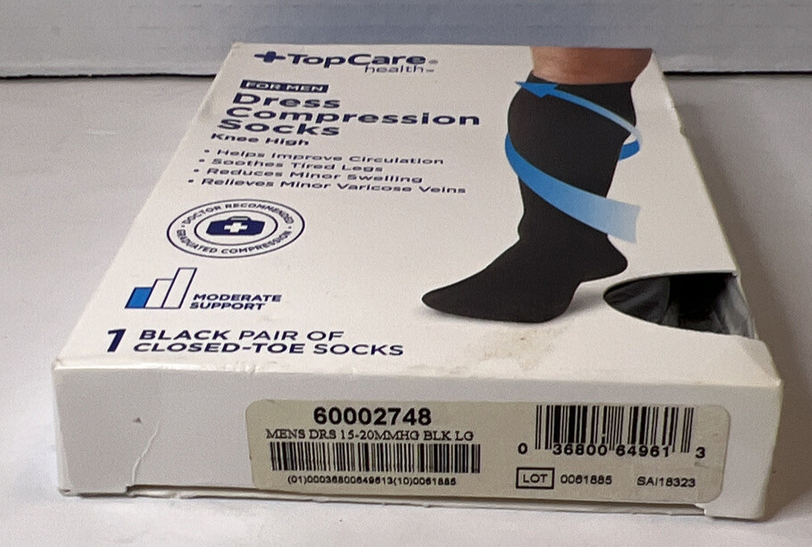 Top Care Health Men’s Dress Socks Closed Toe 15-20mmHg (Black) Large