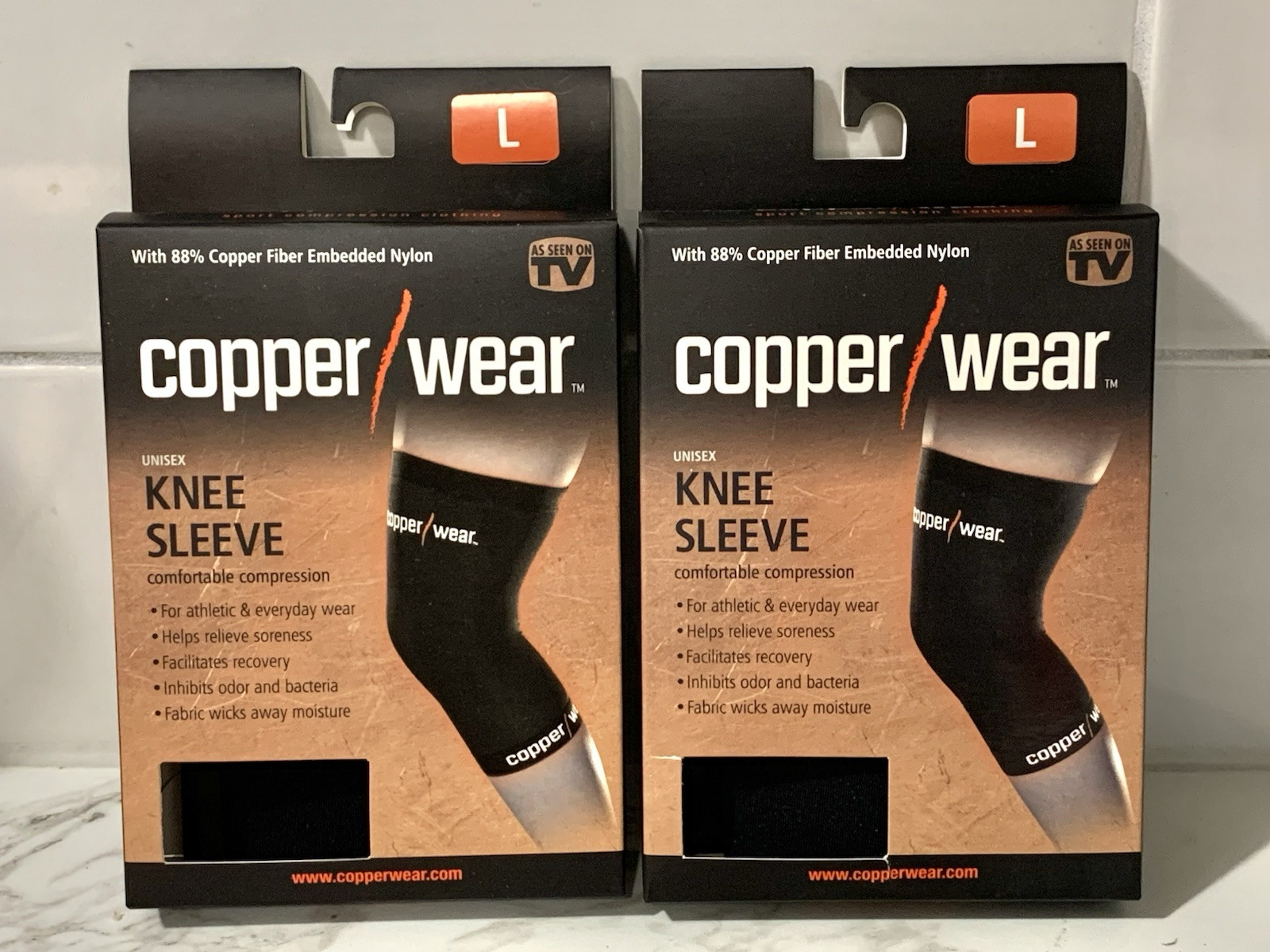 2X Copper Wear Unisex Compression Knee Sleeve Large 88% Nylon 12% Spandex NIB