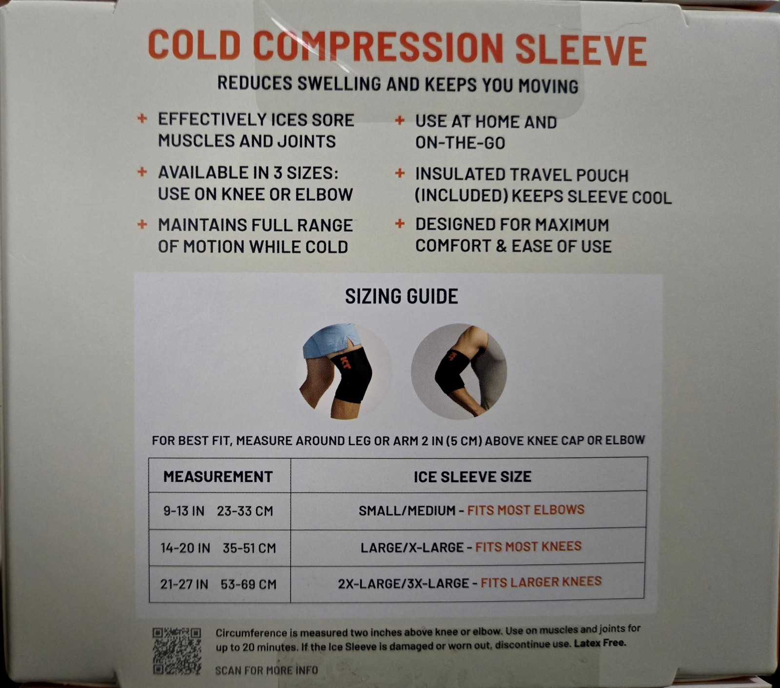 NEW KT Health Ice Gel Sleeve Cold Therapy 360 Cooling Knee Or Elbow, Size S/M