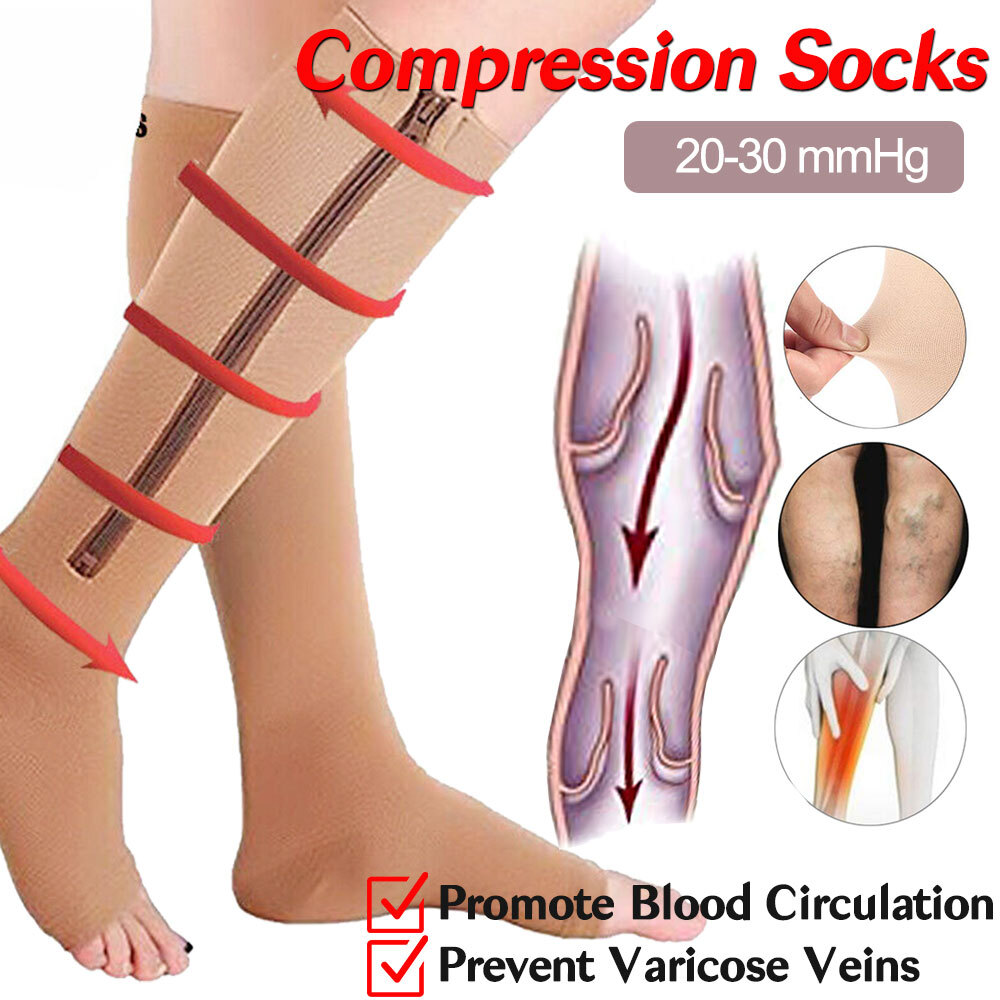 Open Toe 20-30mmHg Zipper Compression Diabetic Socks,improves blood Circulation