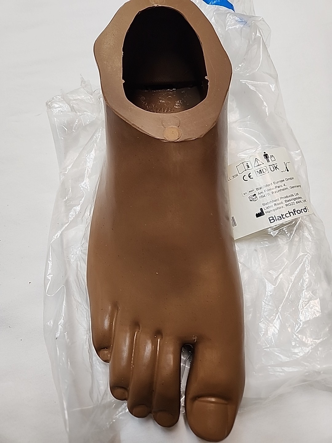 New Prosthetic Blatchford Sandal Toe Footshell Right, Size 30 Brown.