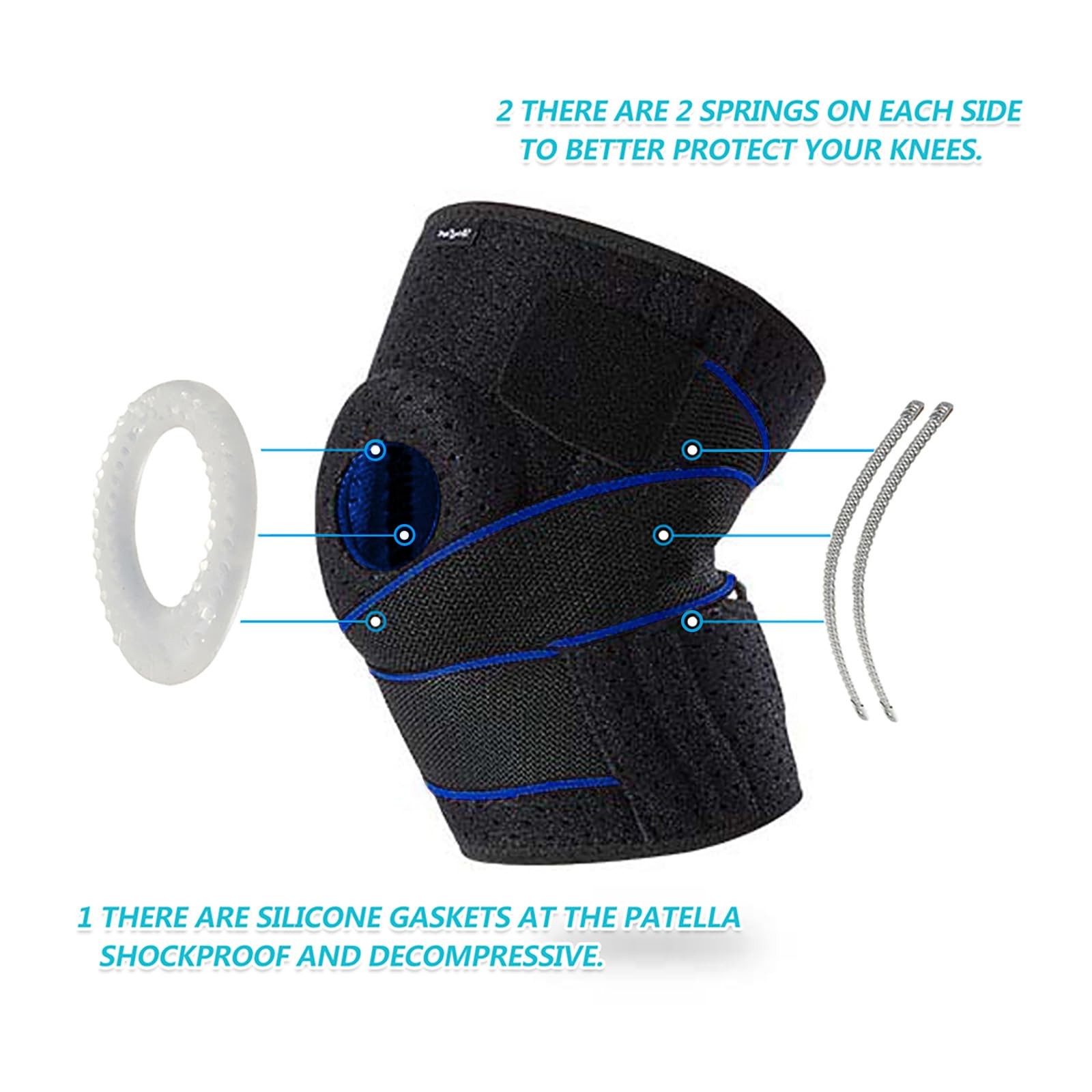 DOUFURT Knee Brace for Men & Women, Side Stabilizers & Patella Medium, Blue