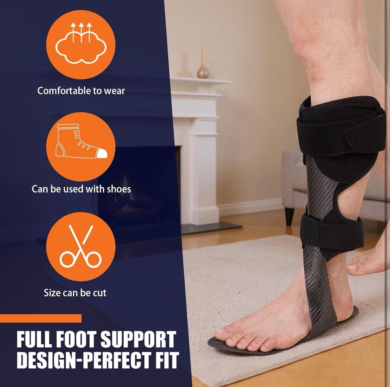 Carbon Fiber Ankle Foot Orthosis AFO Drop Foot Brace Support (Right ,Small)
