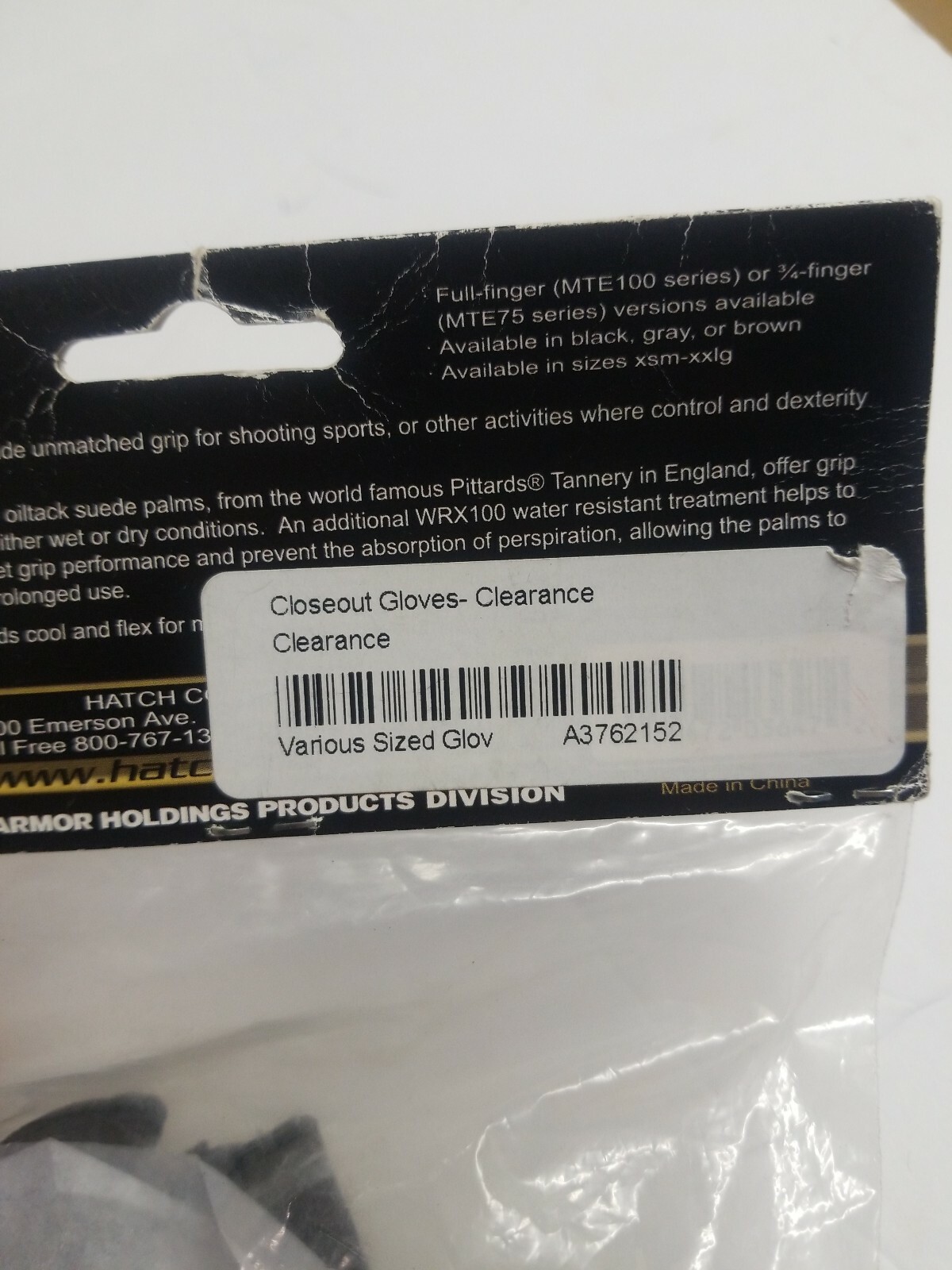 Mte75gy 3/4 Finger Glove Hatch x-small
