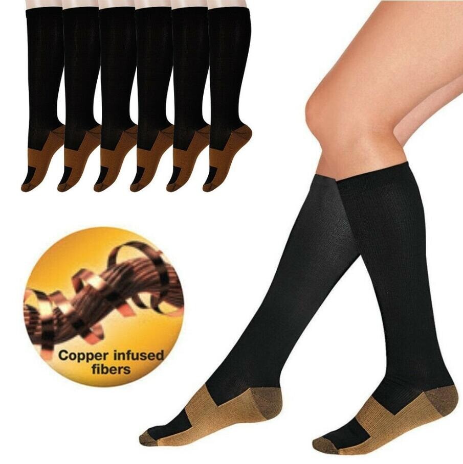 3 Pairs Copper Compression Socks 20-30mmHg Energy Support Recover Fit Knee High