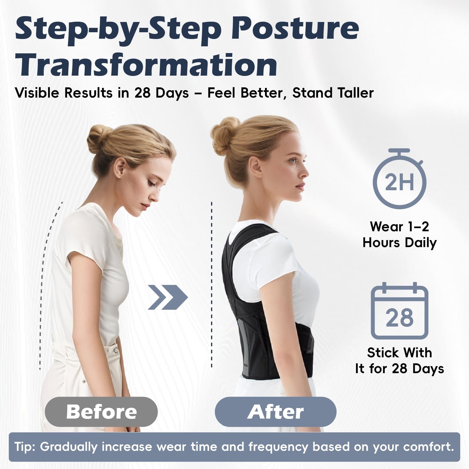 LuxuMach Posture Corrector for Women & Men, Full Back Brace Medium, Black
