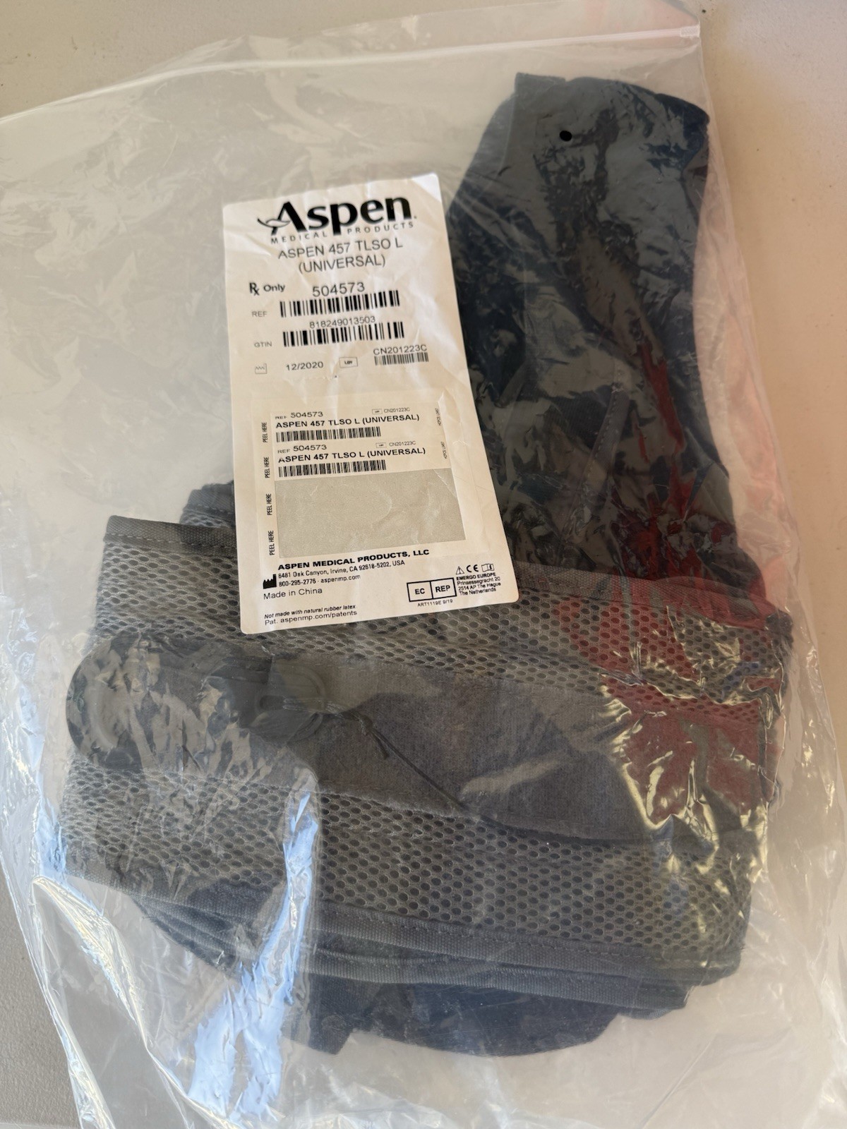 Aspen OTS Adjustable Back Brace Support Belt Universal Gray/Black MPN 504573