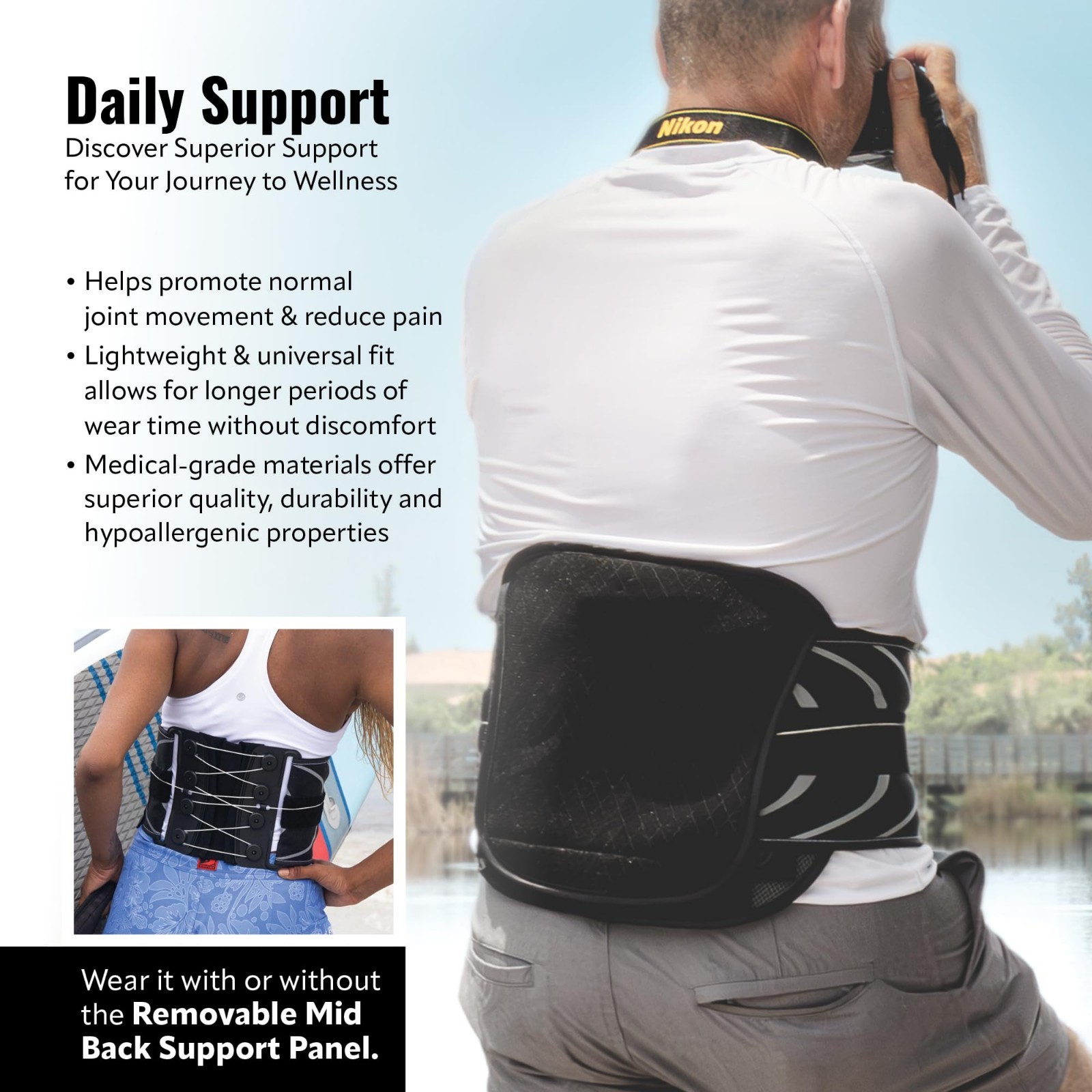 Universal Mid Back Brace for Lower Back Pain Relief, Lumbar Support Belt, Postur