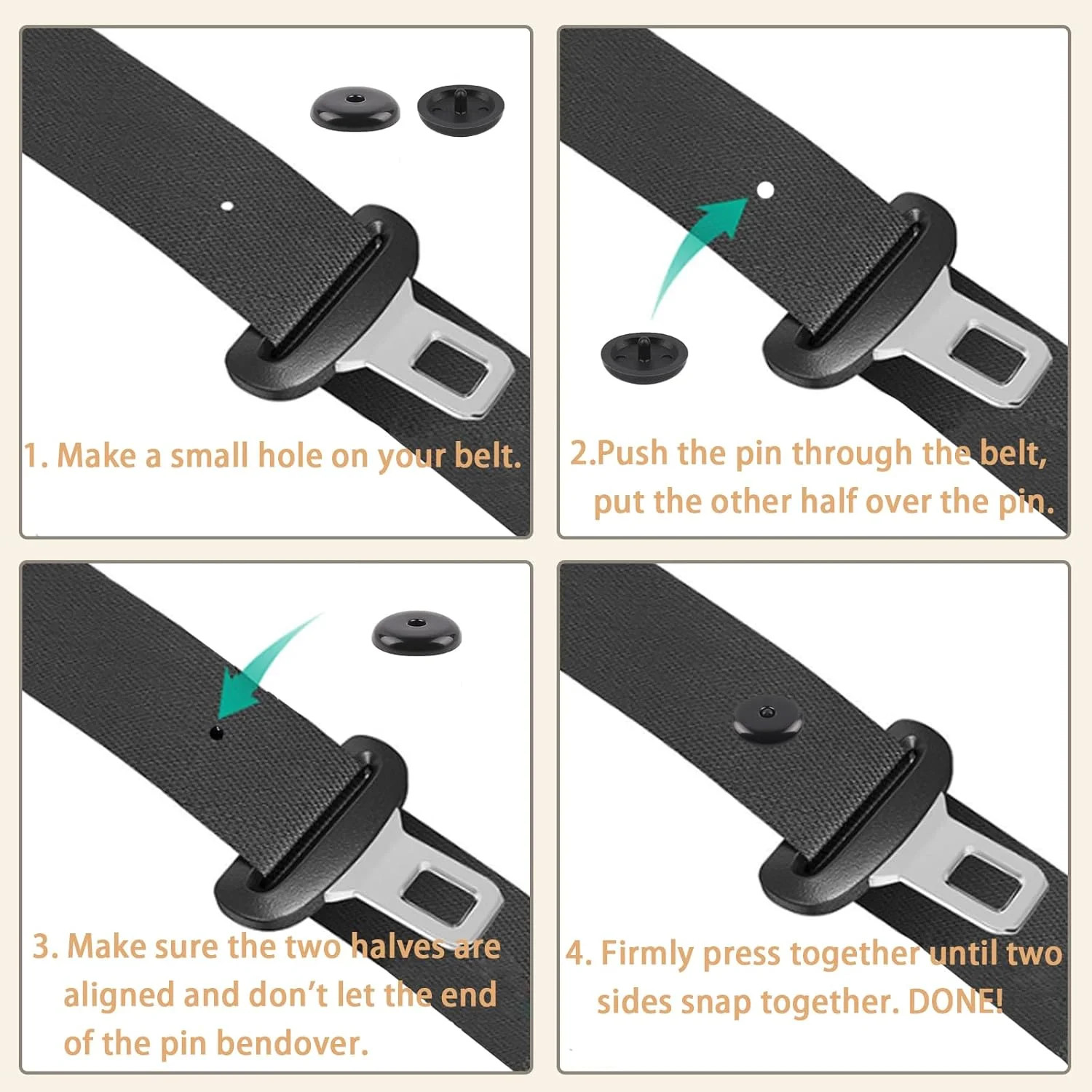 5 Sets Universal Seatbelt Stopper Kit, Snap-on Seat Belt Button Stopper Plastic