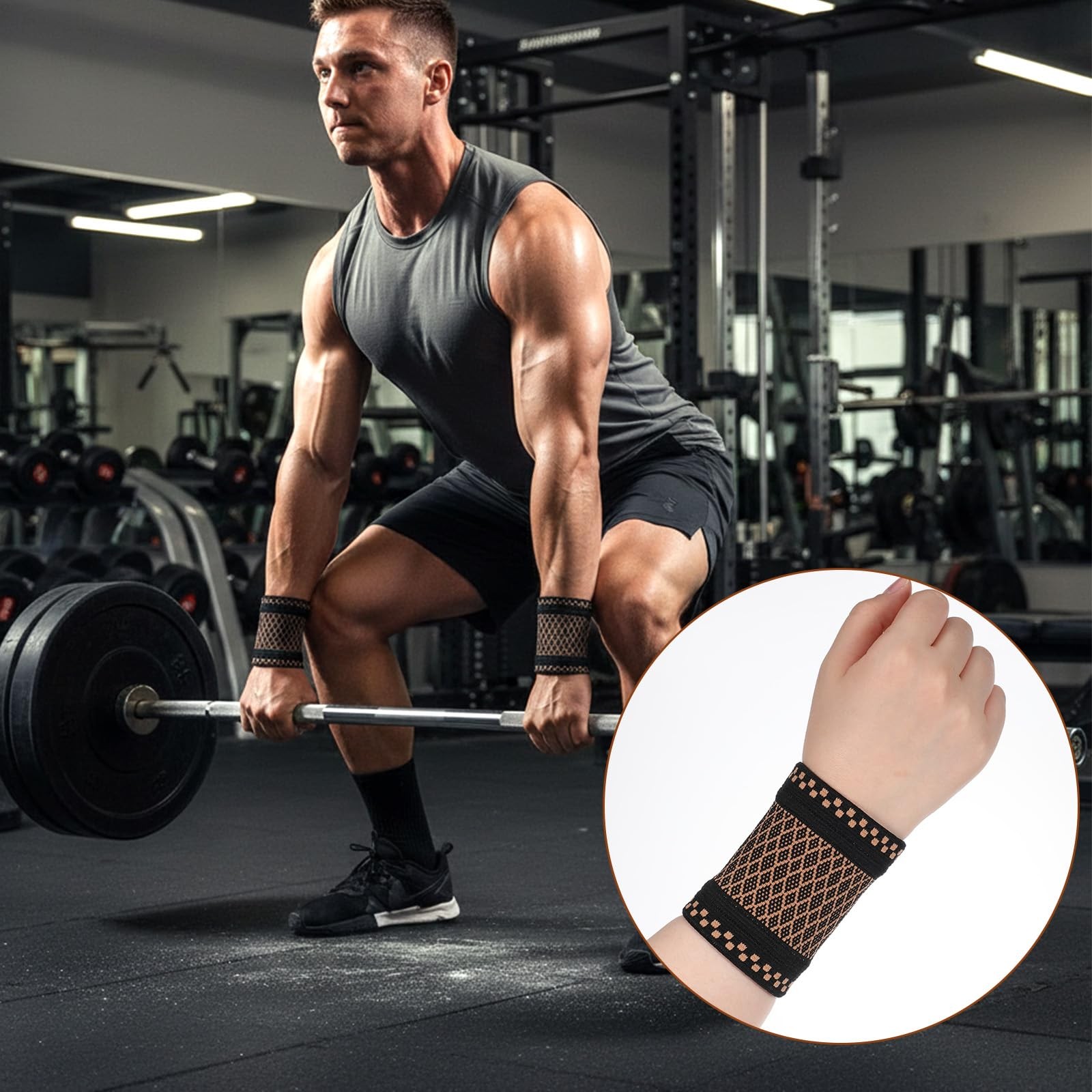 2x Copper Wrist Compression Brace for Sport Fitness Workout Typing Weightlifting