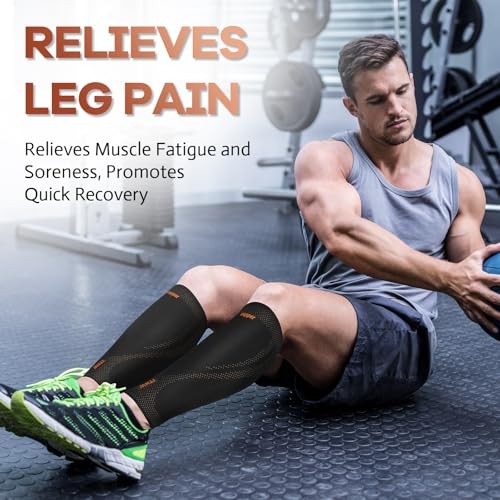 Copper Calf Compression Sleeves for Men & Women – High Stretch Large Black
