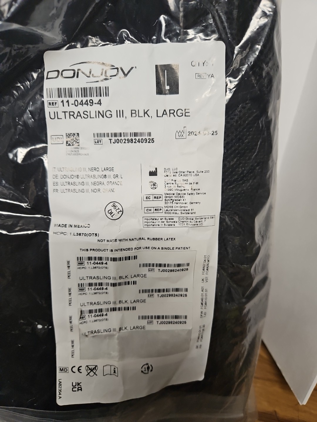 Donjoy Ultrasling III, Black, Large (Ref: 11-0449-4)