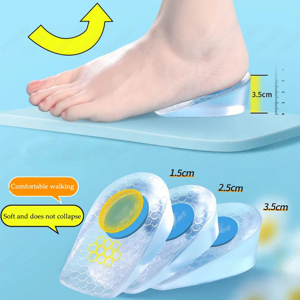 Silicone Height Increase Insoles for Men Women Shoes Inserts Invisible Heighteni