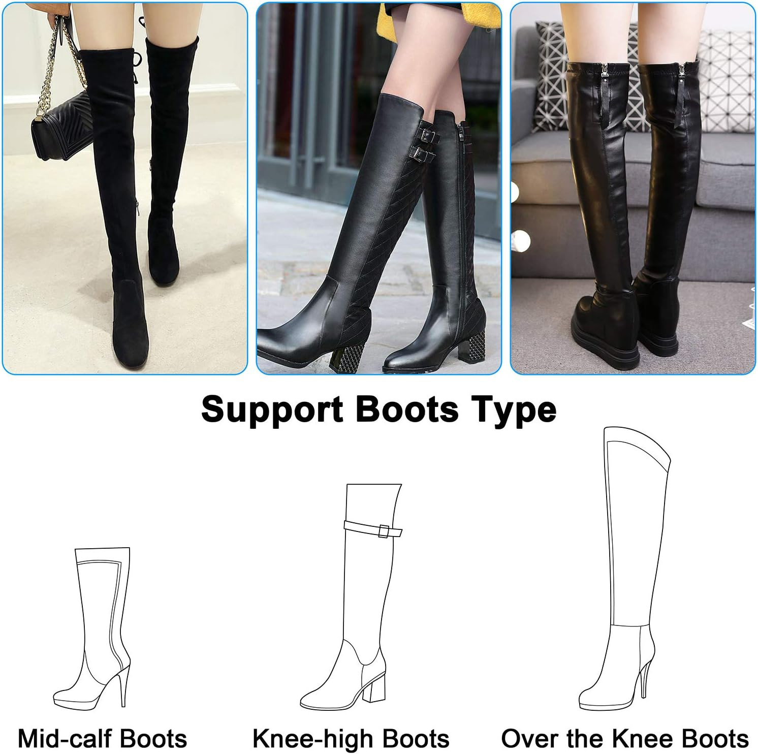 Boot Straps, 1 Pair Knee Boot Straps of Elastic Adjustable Belt, plus Extra 12 P