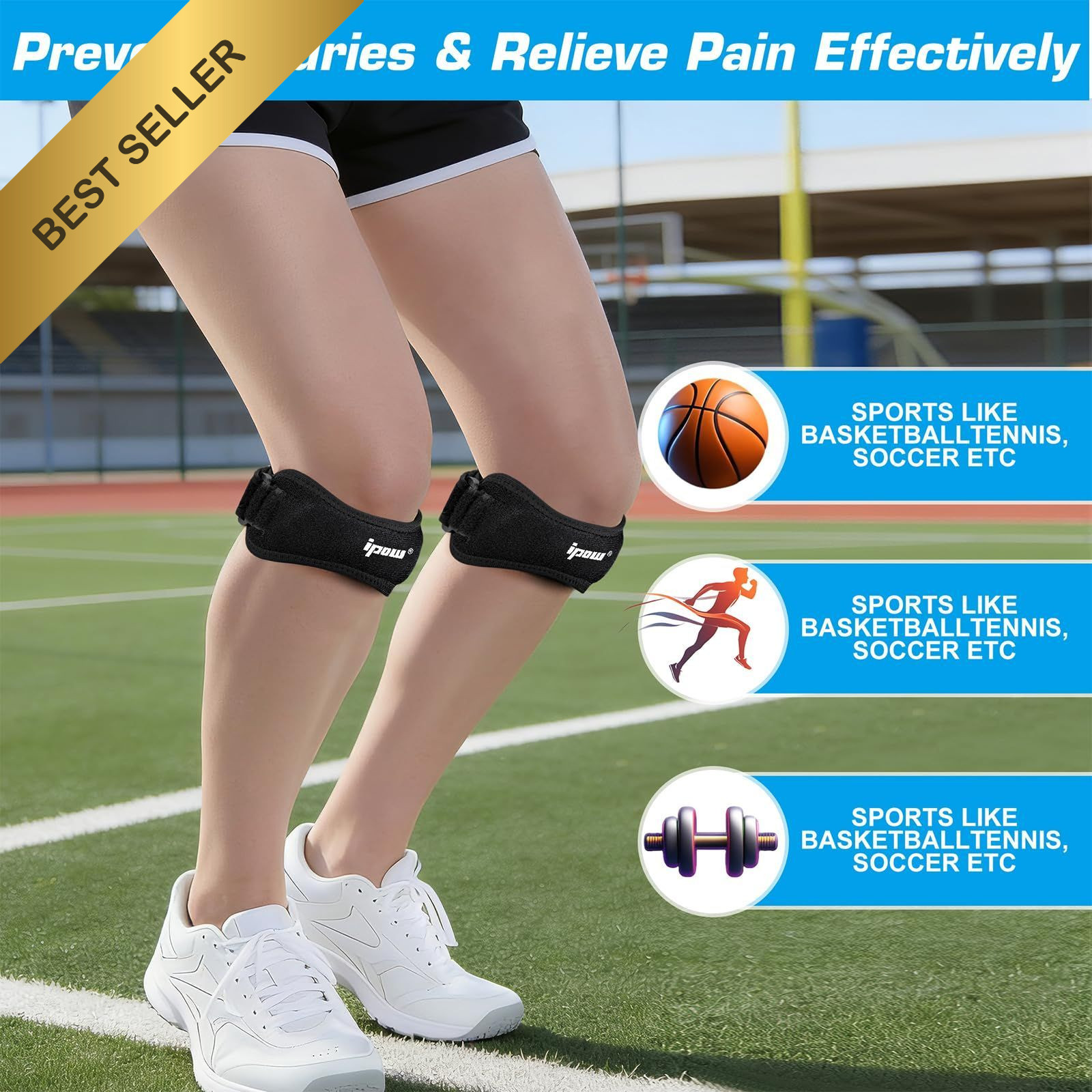 IPOW 2 Pack Patella Tendon Knee Strap Support Pain Relief for Running Workouts