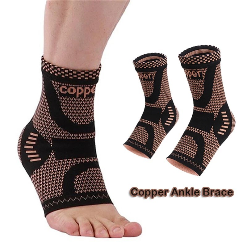 Copper Ankle Brace Support Compression Sleeve Sports Joint Fasciitis Pain Relief