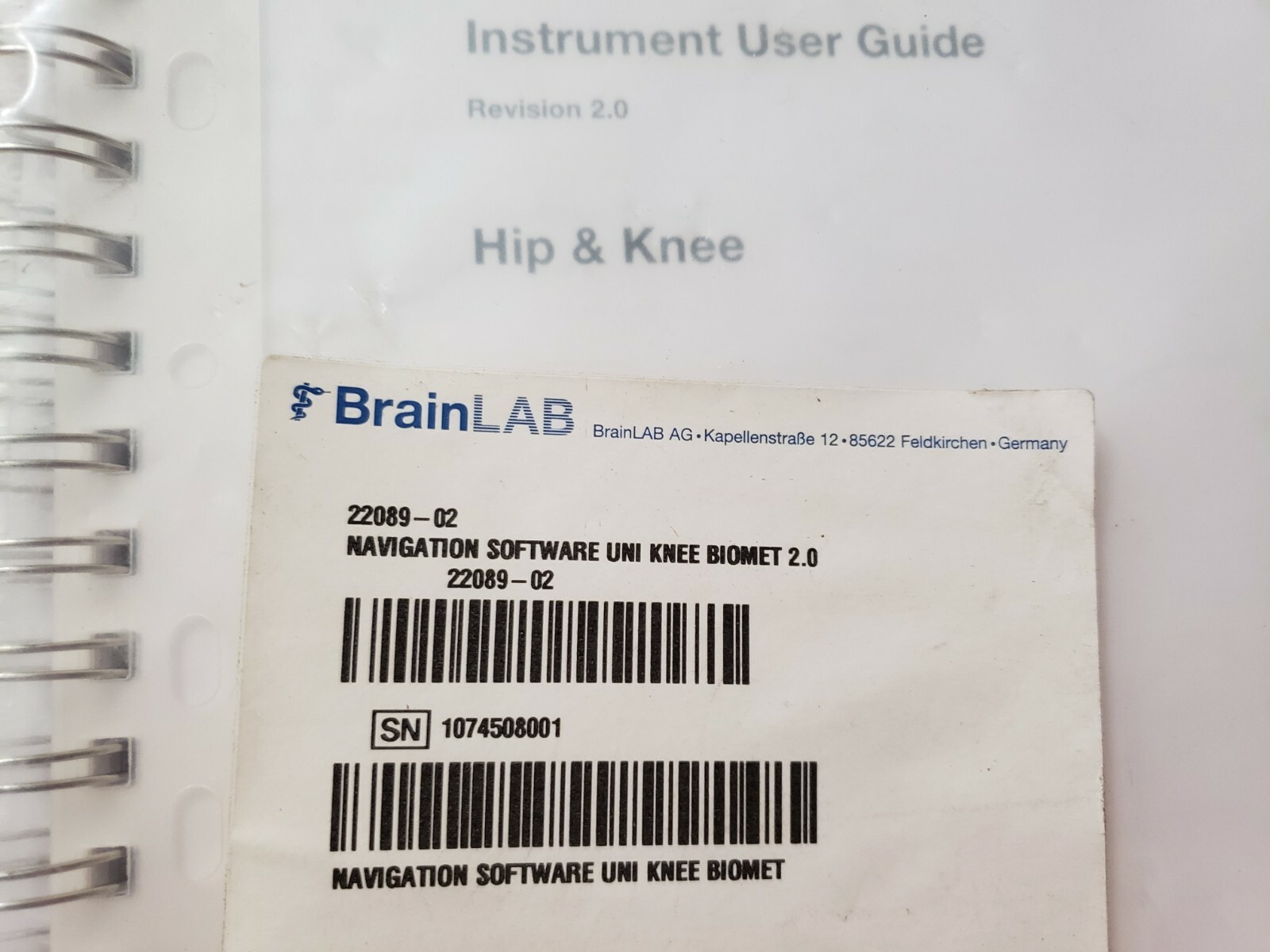 Brain Lab Instrument User Guide Navigation Software Uni Knee Bioment 22089-02