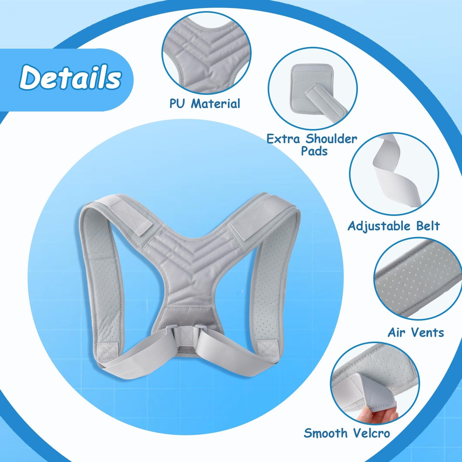 Plus Size Back Brace, XXXL to 6XL Brace Posture XXX-Large, Gray