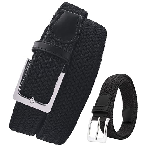 Elastic Braided XS Waist Adjustable:33″-37″ (42″ Length) Blackc Silvery Buckle