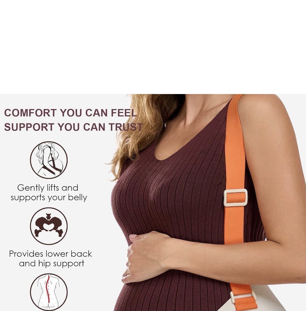 Pregnancy Belly Band with Adjustable Support Brace Straps (Beige L) New