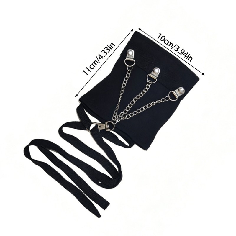 Black Fingerless Sleeve Cuffs Gloves with Wrap Straps for Theme Party Wear