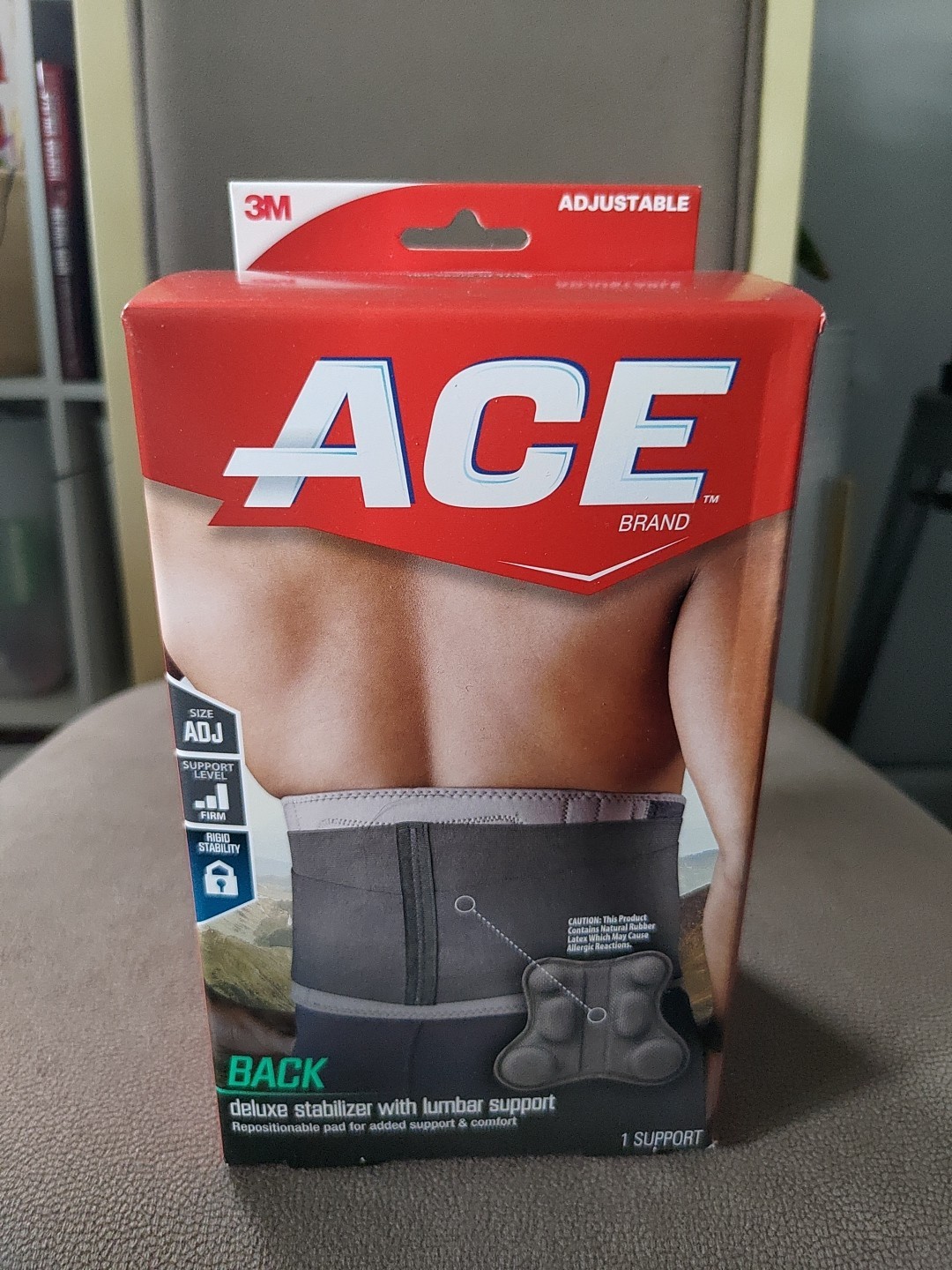 NIB ACE Back Deluxe Stabilizer W. Lumbar Support (Gray) Firm One Size Adjustable