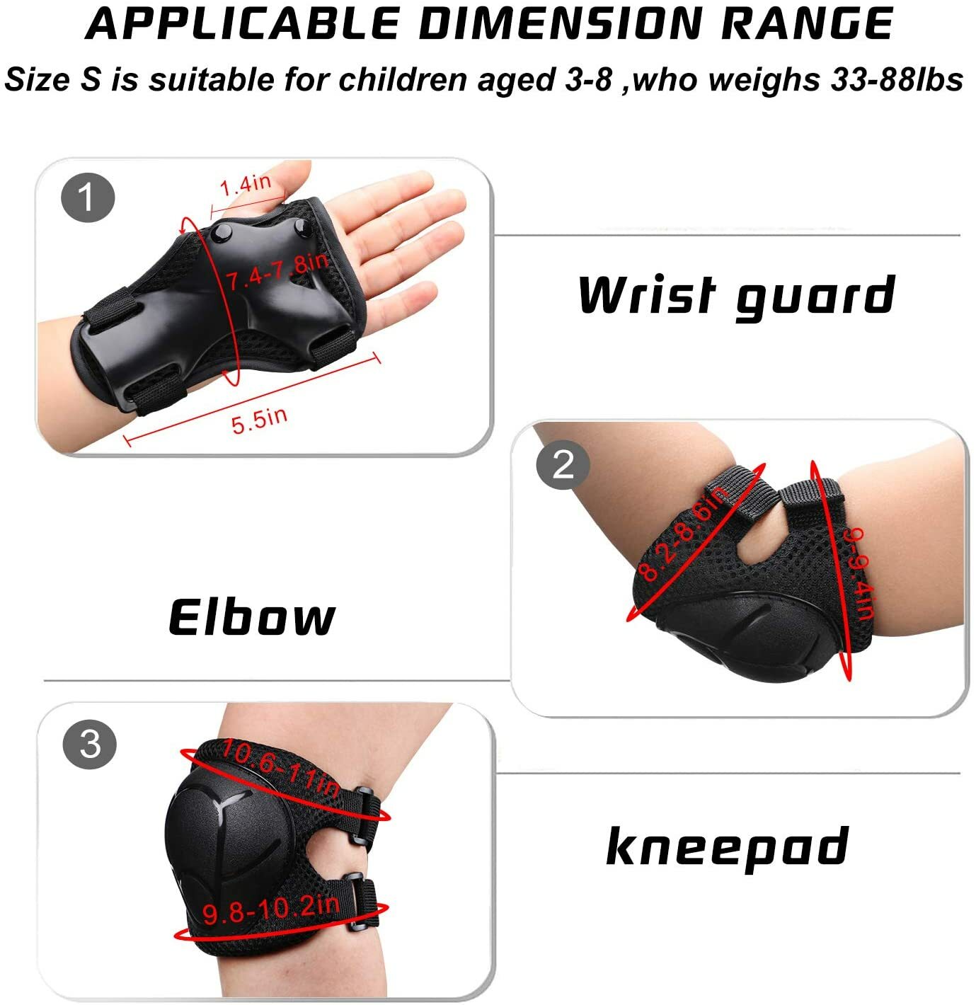 Size S gear sets of 6 for kids knee pads gloves elbow pads for kids