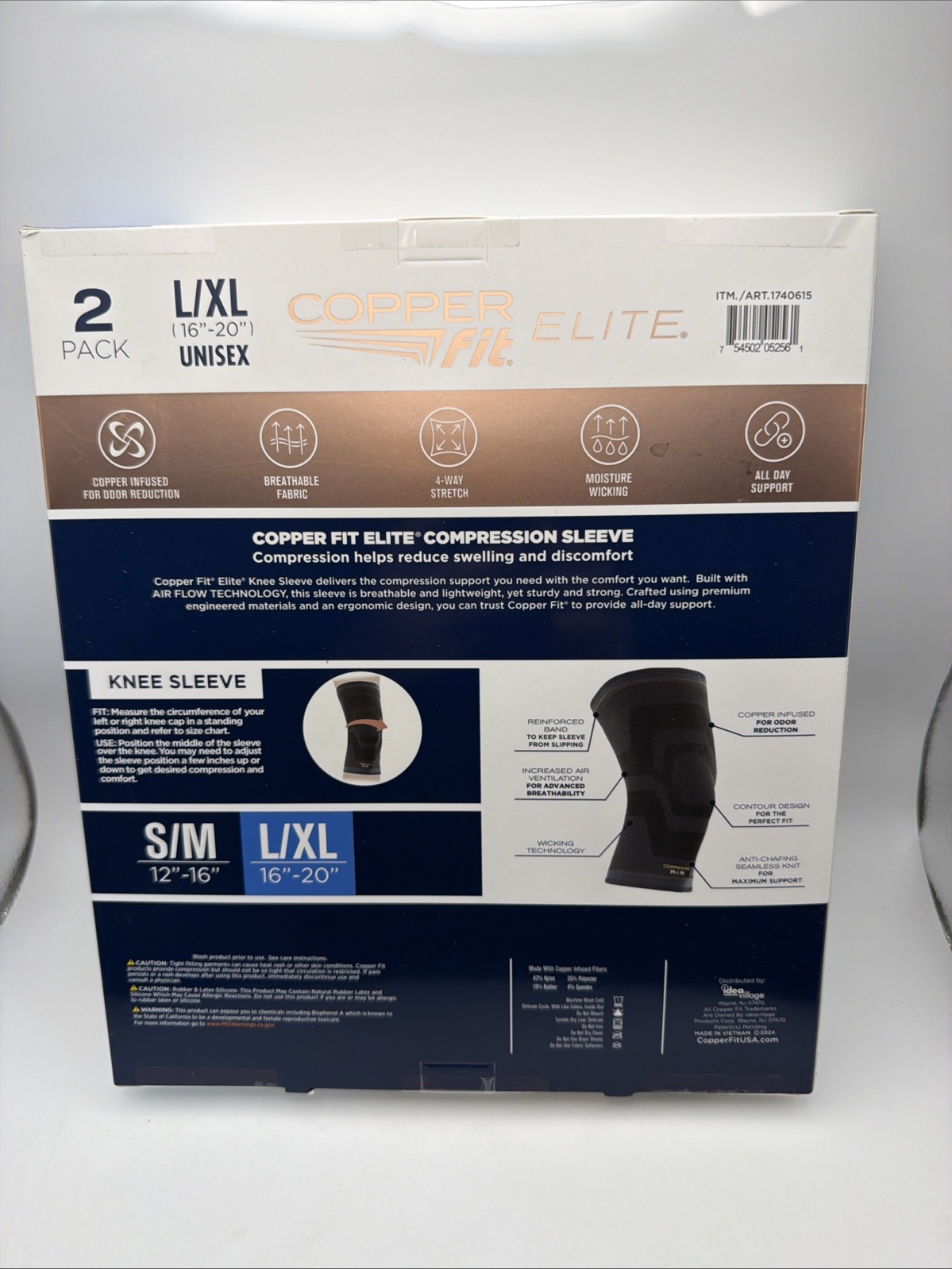 Copper Fit Elite Compression Knee Sleeves L/XL 16-20″ Airflow Technology