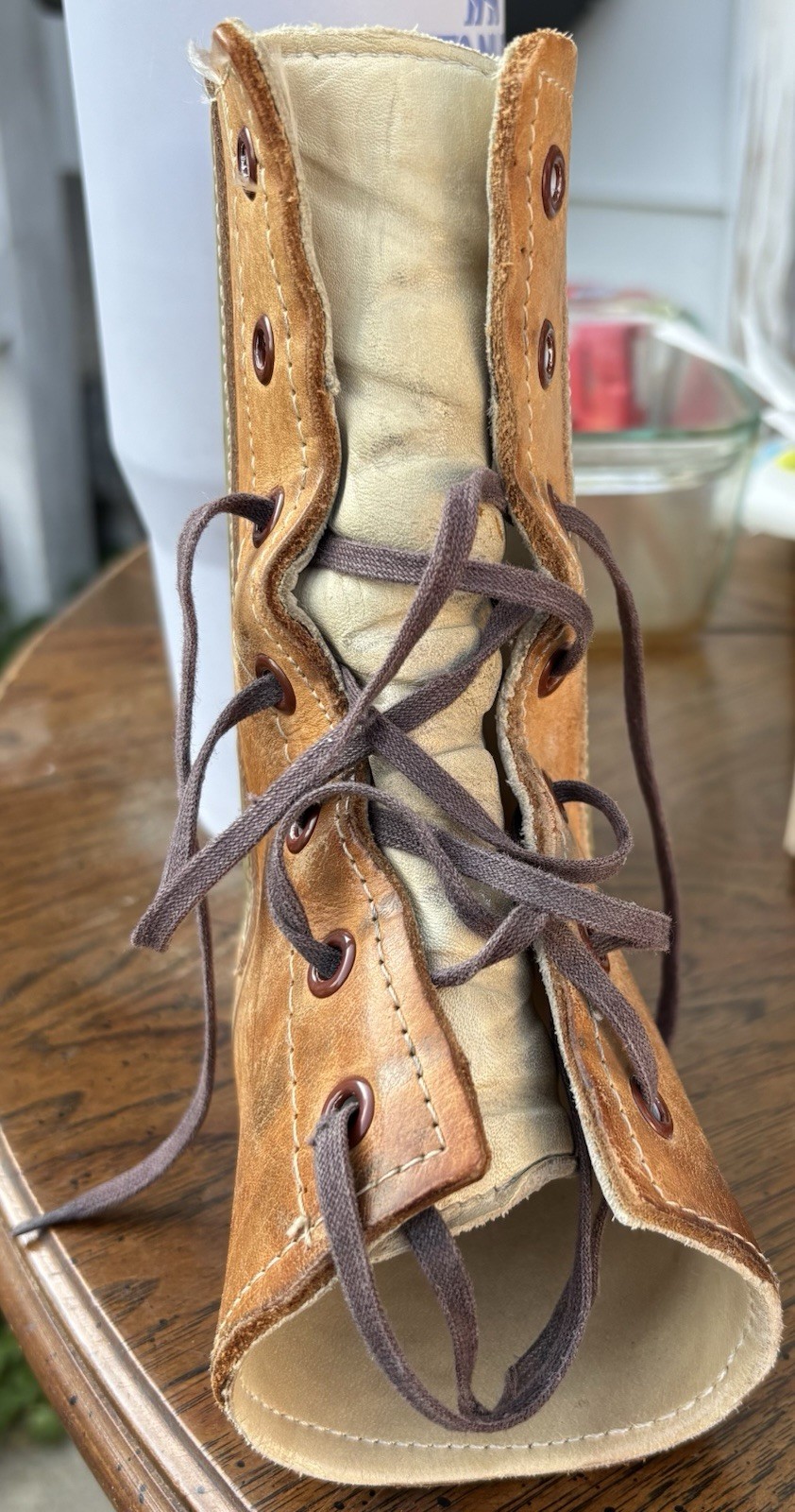 Antique Leather Lace Up Ankle Ortho Brace