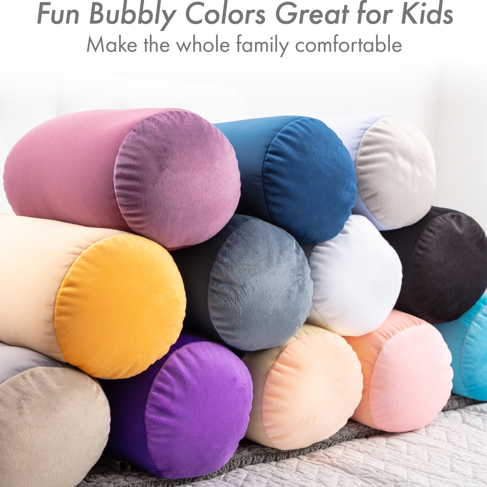 Microbead Bolster Neck Roll Pillow – Silky Feel, 14″ x 8″, Stone Grey