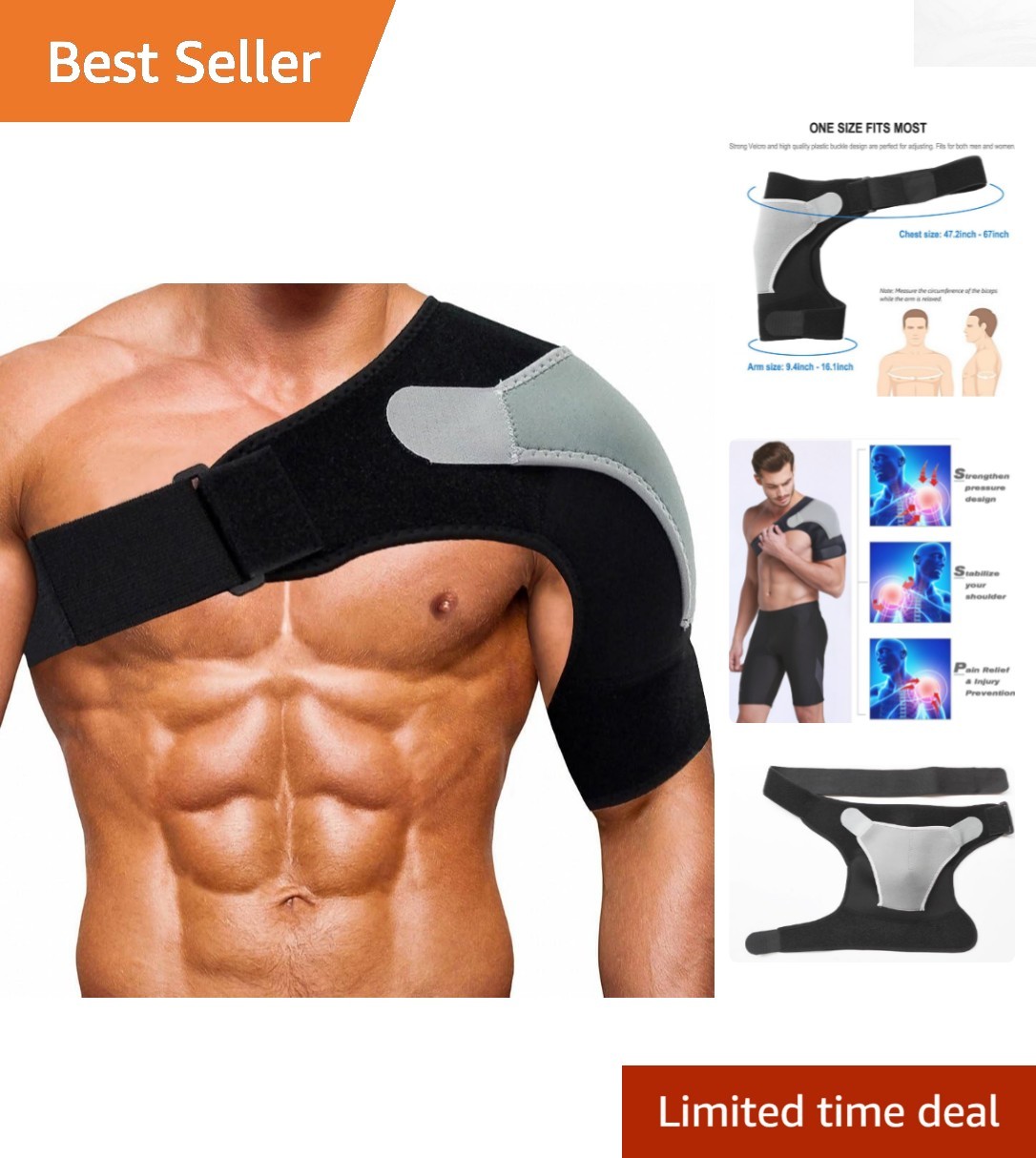 Breathable Neoprene Shoulder Support for Rotator Cuff and Injuries – Adult Size