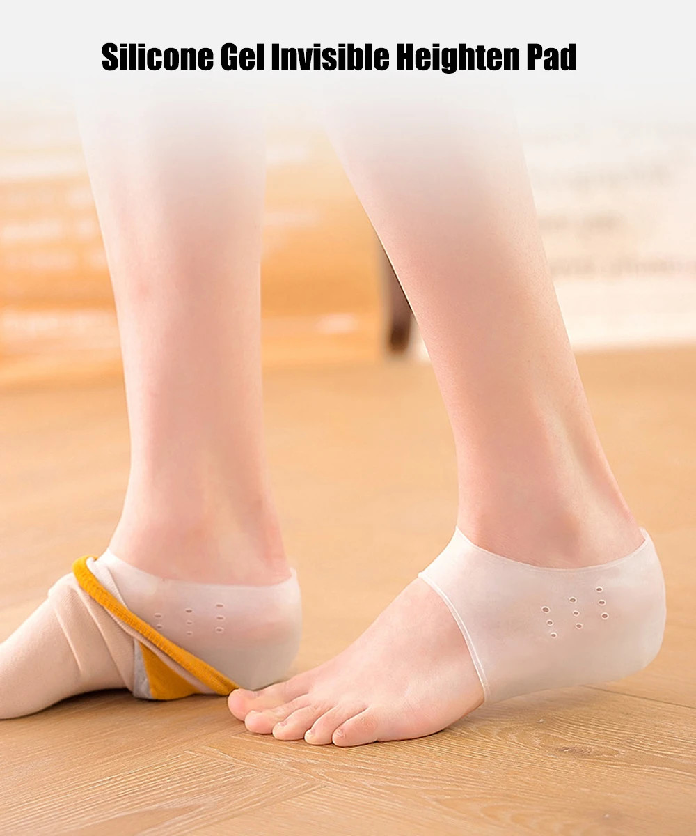 Invisible Height Increase Insole Silicone Socks Gel Heel Lift Inserts for Man Wo