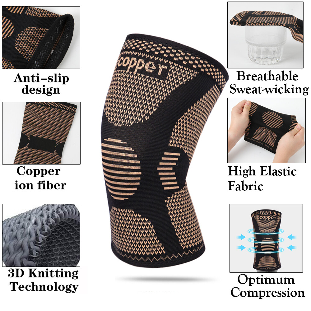Copper Knee Brace Compression Sleeves Support Sport Joint Injury Pain Arthritis